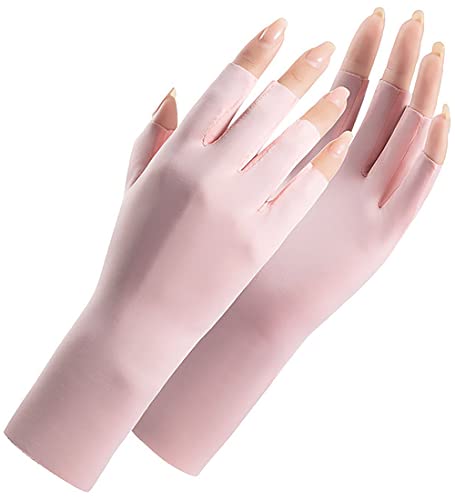 Women Fingerless Gloves Summer UV Protection Gloves Cool Ice Silky Sun Block Driving Unisex - color: Pink+black