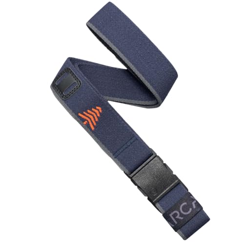 Arcade Belts A2 Youth Unisex Adventure Stretch Belt | Heavy Duty Elastic, Metal Free Buckle - color: Blackwood - Navy/Flame