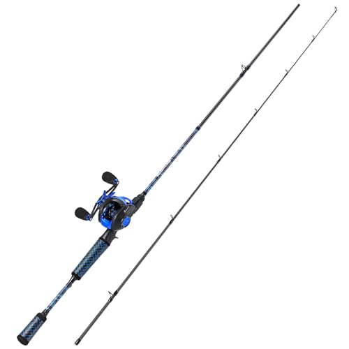 Sougayilang Baitcaster Combo – 8.1:1 High-Speed Reel, 18.5LB Drag, 9+1 Bearings, IM7 Graphite 2-Piece Rod, 6‘/7’ M Power for Bass Fishing - color: Left-7'0''