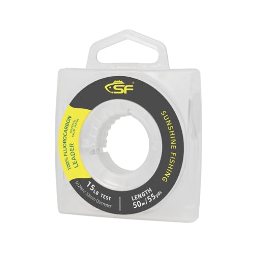 SF 100% Pure Fluorocarbon Leader Material Fishing Line Virtually Invisible Shock Resistant Increased Sensitivity Sink Fast Clear 55yd - color: Clear, size: 55Yds-15LB