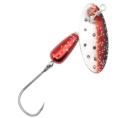 Panther Martin PM Single Hook Barbless Teardrop Spinners Fishing Lure Catches Trout, Perch, Crappie, Bluegill, Warmouth, Pumpkinseed & more - color: Red Silver Speckled, size: 2 (1/16 oz.)