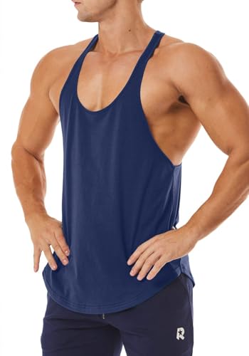 Men's Workout Quick Dry Soft Gym Bodybuilding Stringer Tank Tops - color: Navy Blue, size: Small