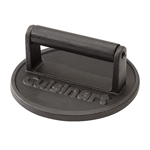 Cuisinart 6.5" Cast Iron Smashed Burger Press, Round Flat Edge Grill Press for Crispy Smash Burgers, Burger Tool for Grill and Griddle Accessories, for BBQs and Tailgates