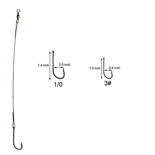 20pcs Wire Leader Hook Rigs Baitholder Fishing Hook Nylon Coated Fishing Wire Leader with Swivel - color: 10inch green, size: 1#-20pcs