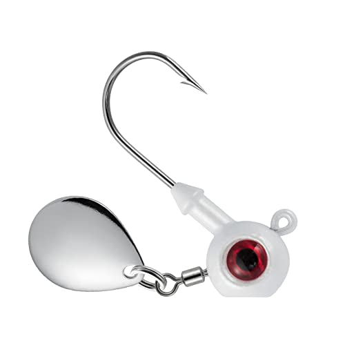 Dr.Fish 10 Pack Underspin Jigs Heads Freshwater Swimbait Ball Jig Bass Walleye Fishing Hooks Colorado Spinner Blade Flat Bottom Stand up - color: White, size: 1/8oz-Hook #2