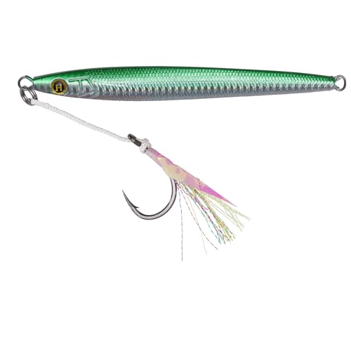 Hogy Big-Game Sand EEL Jig - Tuna Fishing Lure Knife-Style Deep Water Jig | Knife-style deep water jig with heavy-duty assist hooks for Tuna, Striped Bass, Groundfish & saltwater fishing. - color: Green, size: 8/0 - 4.5oz