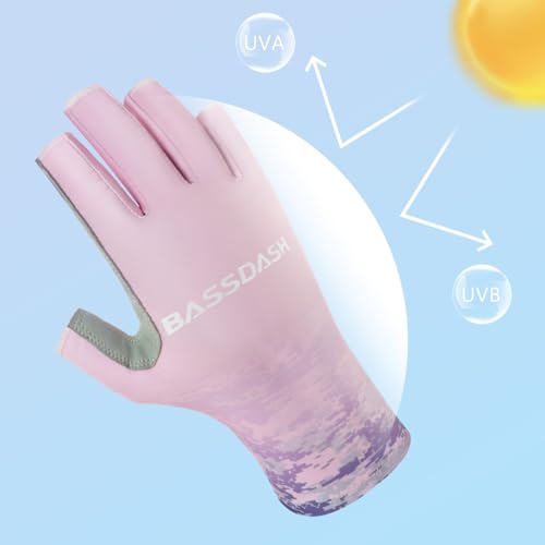 Bassdash ALTIMATE UPF 50+ Women’s Fishing Gloves UV Sun Protection Fingerless Gloves for Kayaking Paddling Hiking Cycling Driving Shooting Training - color: Pink Digital Gradient, size: Medium
