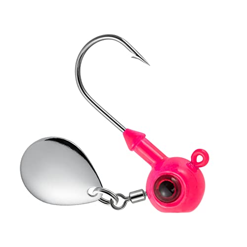 Dr.Fish 10 Pack Underspin Jigs Heads Freshwater Swimbait Ball Jig Bass Walleye Fishing Hooks Colorado Spinner Blade Flat Bottom Stand up - color: Pink, size: 1/8oz-Hook #2