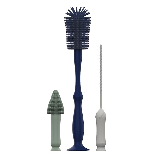 Dr. Brown's Silicone Cleaning Brush Set with Bottle, Spout, and Straw Brush, 3 Brushes to Clean Baby Bottles, Spouts, Nipples, and Straws, BPA Free – 3-Pack