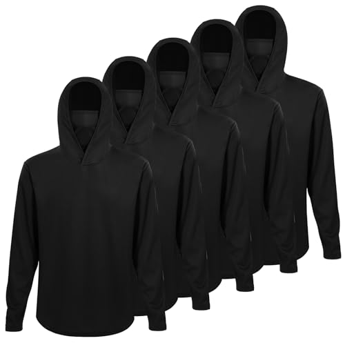 LeeHanTon Men UPF 50+ Sun Protection Hoodie Long Sleeve Shirts Dry-Fit UV Breathable Work Athletic Summer Pullover Sweatshirt - color: A-black-with Mask, size: Medium