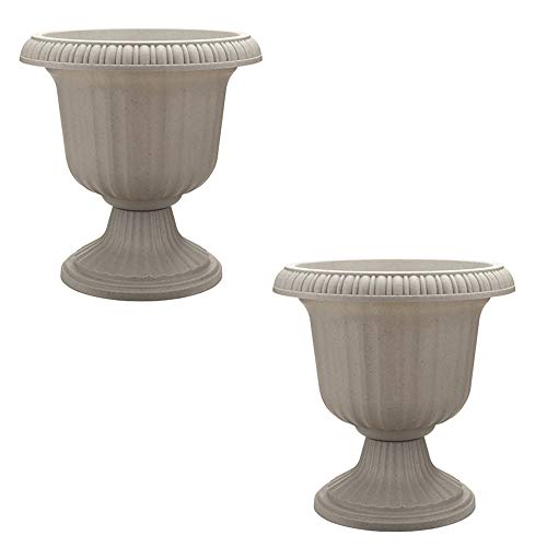 Southern Patio 2 Pack Utopian Urn Planter, Large 14 Inch Outdoor Pot, Lightweight Garden, Entryway, or Walkway Accessory with UV-Coated Finish, Stone