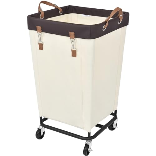 StorageWorks 160L Laundry Basket with Wheels, Large Rolling Hampers for Clothing Organizer, Dirty Clothes Basket for Hotel, Home, Closet, Dorm, Beige