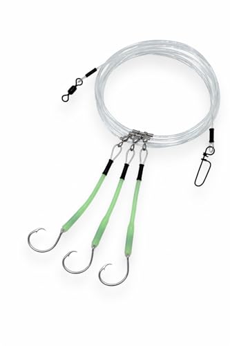 Deep Drop Fishing Rig – Glow in The Dark Sleeves – NOAA Compliant Circle Hooks – Tilefish Grouper Snapper Bottom Rig – Made in USA – End Game Tackle – 3 or 5 Hook Options - size: 13/0, 3 Hook