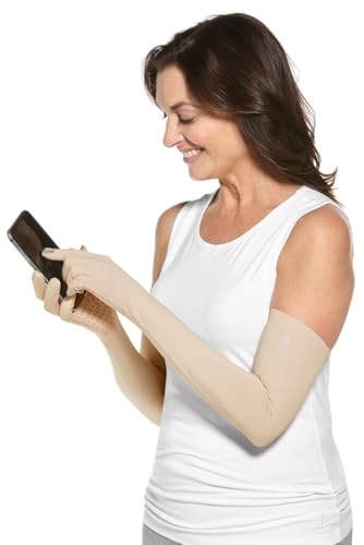 Coolibar Long Full Finger UV Sun Gloves - UPF 50+ Sun Protection - Culebra - color: Beige, size: Large