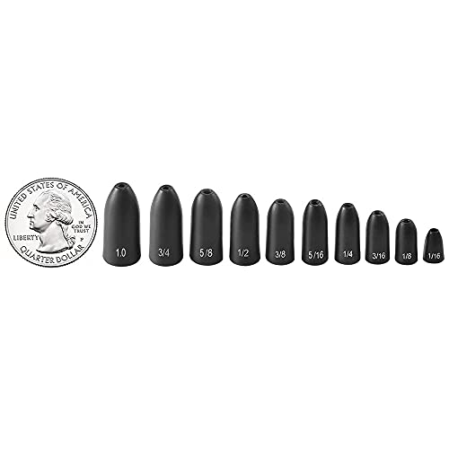12 Pack Tungsten Bullet Fishing Weights, Insert Free Worm Sinkers, 1/8 3/16 1/4 3/8 1/2 oz - color: No Chip Black, size: 1/16 oz - 5pcs