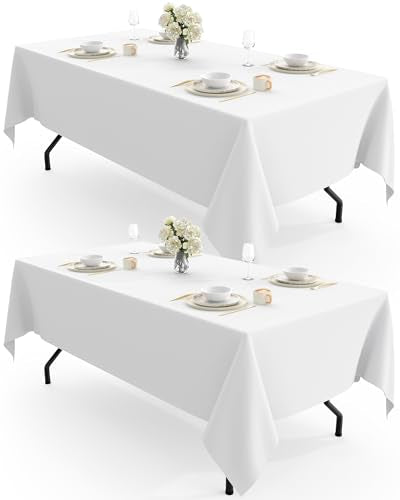 Pureegg Rectangle Table Cloth 60" x 102" – Durable Polyester Tablecloth Offers Reusable & Washable Protection, Ideal for Outdoor Party, Picnic, Wedding, Banquet and Birthday, 2 Pack, White