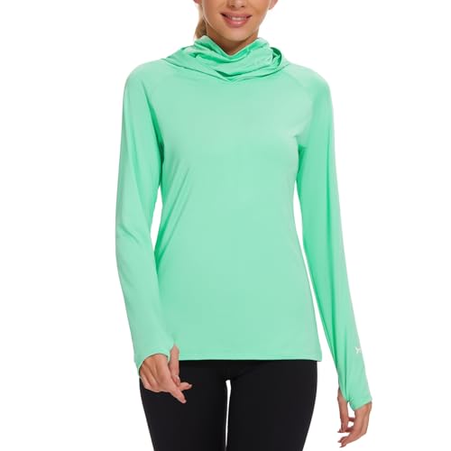 BASSDASH Women’s UPF 50+ Hoodie Shirt with Breathable Face Mask - color: Mint, size: Medium