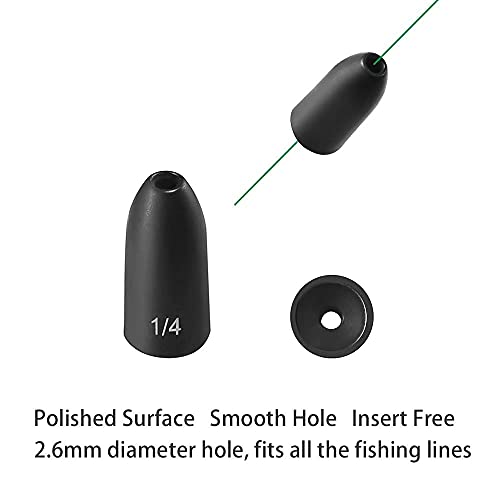 12 Pack Tungsten Bullet Fishing Weights, Insert Free Worm Sinkers, 1/8 3/16 1/4 3/8 1/2 oz - color: No Chip Black, size: 1/16 oz - 5pcs