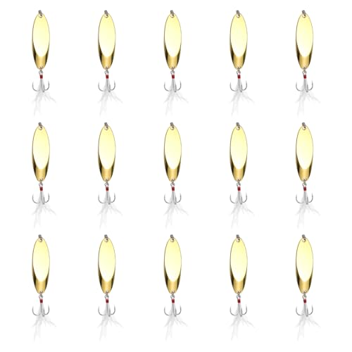 Fishing Spoons Lures, Metal Saltwater Treble Trout Lures Jigging Spoon with Treble Hooks Spinner Baits for Freshwater - color: Gold, size: 14g / 1/2oz