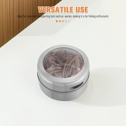 jojofuny Stainless Steel Bait Storage Box Worm Holder Round Fishing Lures Case Portable Live Bait Container for Outdoor Anglers