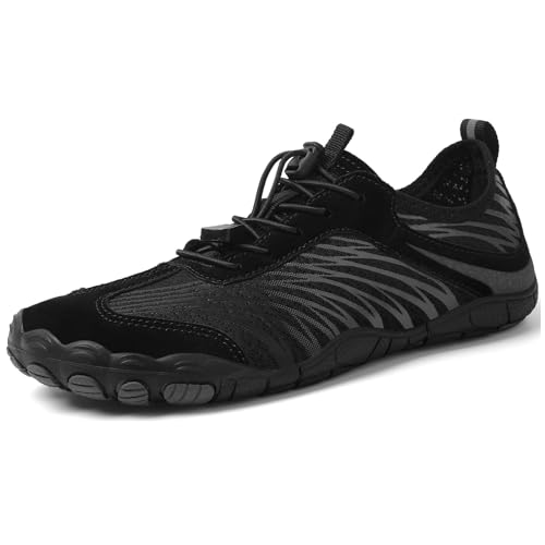 UBFEN Water Shoes for Men Women Quick Dry Swim Aqua Socks | Lightweight Barefoot-style Fit, Rubber Sole, Hiking, Fishing, Kayaking, Beach, Pool, Boating, Diving And Water-to-land Wear - color: H Black/Grey, size: 7.5 Women/6.5 Men