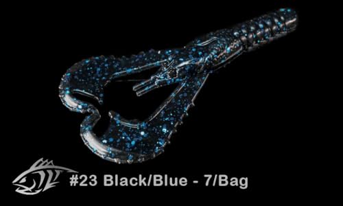 Lunker City Fishing Karate Craw 3" or 4" Soft Plastic Crawfish Bass Lure Open Claws Bait, 7 Per Bag, Made in The USA - color: #23 Black/ Blue, size: 3"