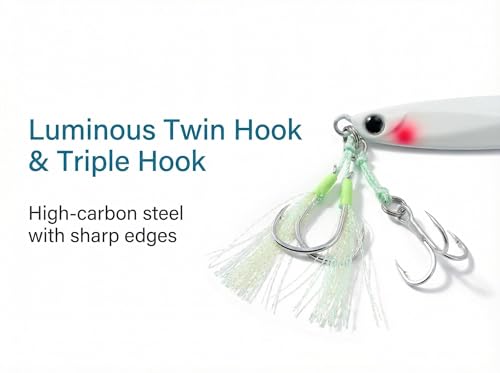 Saltwater Fishing Lures Metal Jigs Vertical Jigging Lure with Treble & Double Assist Hooks, 35-100g 6 pack Laser Glow Spoon Speed Sinking Slow Pitching Jig Offshore Targeting Tuna Mahi-Mahi Yellowtail - size: 100g/3.53oz