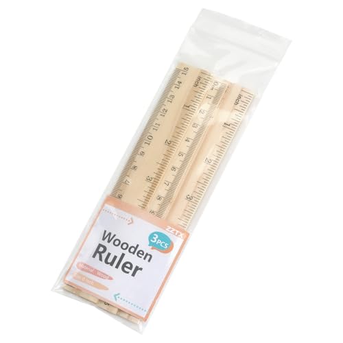 ZZTX 3 Pack Wooden Ruler 6 Inch（15 cm) | 2-in-1 scale design, Durable material, Double level design - color: 3 Pack, 6 Inch
