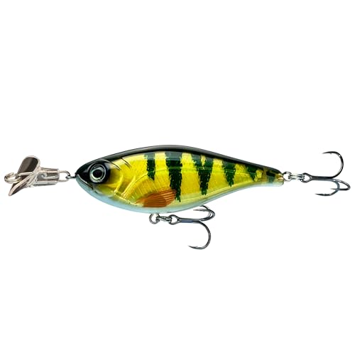 Headbanger Cranky Shad Slow-Sink Hard Lure (2-1/2", 3", 4" & 5") – Patented Erratic “Headbanging” Action Crankbait for Freshwater Bass, Walleye & Perch – 1/3 oz with Premium VMC Hooks - color: Natural Perch, size: 4"