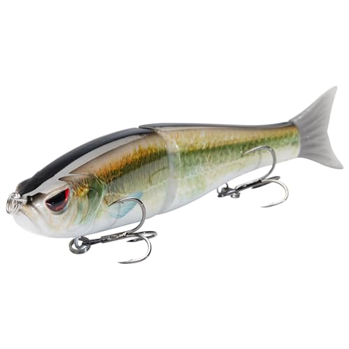 Bassdash SwimShad Glide Baits Jointed Swimbait Bass Pike Salmon Trout Muskie Fishing Lure,3-Pack - color: Fluorescent White Shad +Emerald Shiner +Lake Chub, size: 4.5in/0.65oz