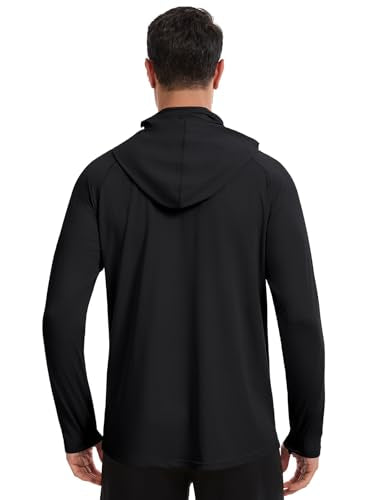 Men's UPF 50+ Sun Protection Hoodie Lightweight Quick Dry Fishing Shirts Long Sleeve Rash Guard with Mask - color: Black, size: Small