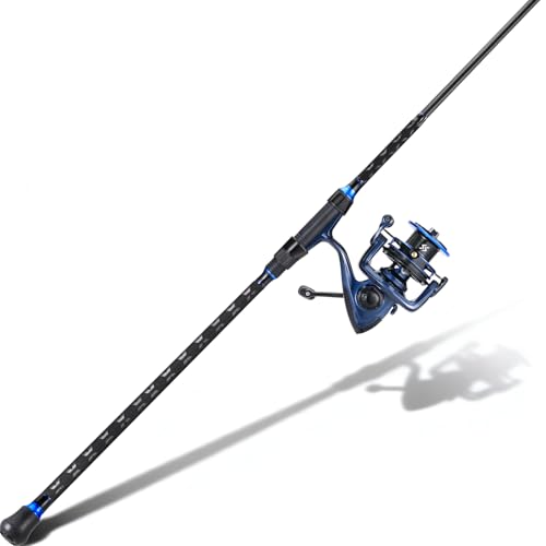 SOUGAYILANG Surf Fishing Rod and Reel Combo, Heavy 3-Piece Travel Spinning Rod with Reel for Red Drum, Striped Bass, Beach & Saltwater Fishing(9'/10'/11'/12') - color: blue, size: 10ft