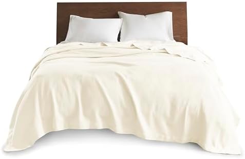 Madison Park Soft Certified 100% Egyptian Cotton Breathable Cozy Blanket, Premium Waffle Knit Classic Design, Luxury All Season Lightweight Cover for Bed, Couch and Sofa, Cream Twin(66"x90")
