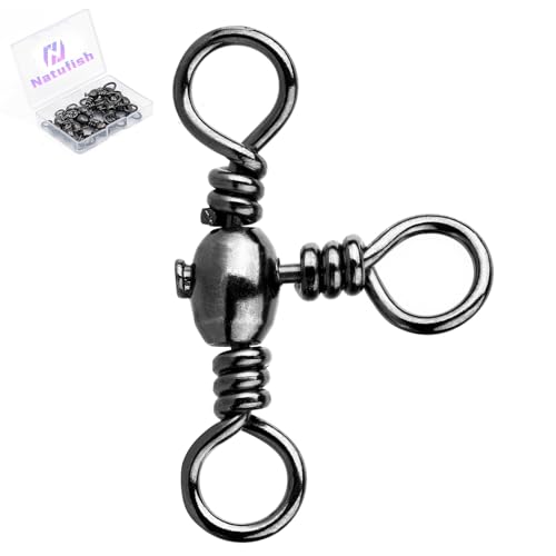 Natufish 3 Way Swivels Fishing Tackle - 25Pcs/50Pcs Three Way Swivel Black T-Turn Barrel Swivel High Strength Connector for Catfish Rigs - size: 5#_62lbs_25pcs