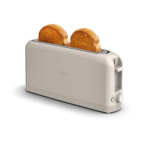bella 2 Slice Slim Toaster, Fits-anywhere™ Kitchenware, 6 Setting Shade Control with Reheat & Cancel Buttons, Fits sourdough, 10” Long Slot, Anti Jam & Auto Shutoff, 900 Watt, Oatmilk
