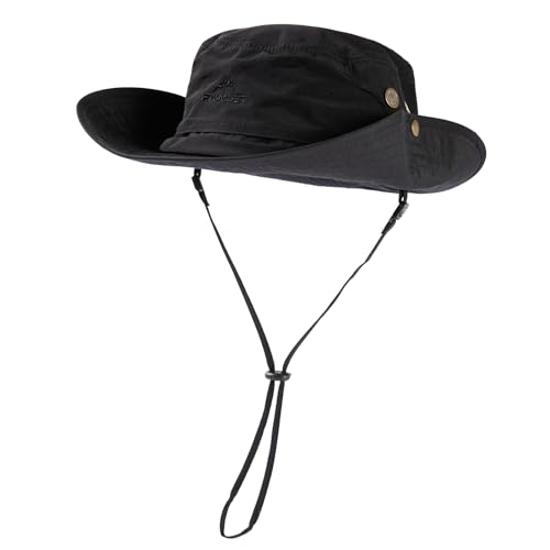Oversize XL XXL Large Wide Brim Waterproof UPF 50+ Bucket Sun Summer Travel Fishing Hiking Fisherman Hat Detachable Chin - color: 000702_black, size: Small-Medium