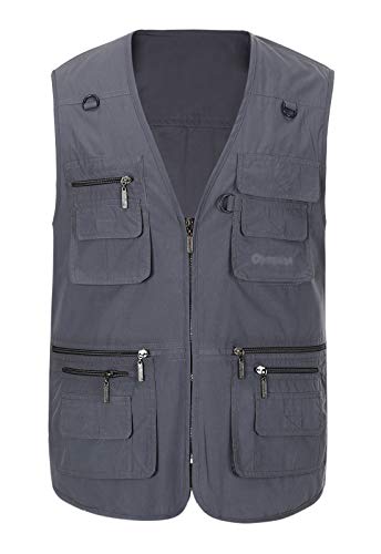 Spanye Mens Fishing Vest Multi Pocket Vests Safari Travel Photo Work Jacket Alive Outerwear - color: Gray Blue, size: Small
