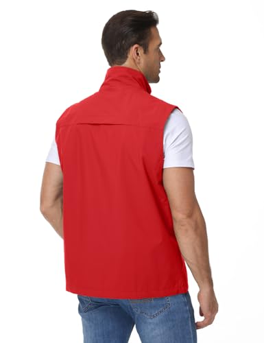 Eisctnd Mens Lightweight Quick Dry Vest Sleeveless Outdwear Utility Jacket | Utility Sleeveless Vest with Multi Pockets, Outerwear Hiking Fishing Photography Camping Travel Outdoor - color: Red, size: Small