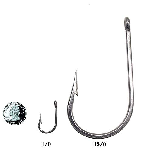 Saltwater Tuna Hooks– Stainless Steel Forged Ringed Extra Strong Big Game Fishing Hook for Giant Shark Salmon, Size 2/0-13/0 - size: 2/0#-5pcs
