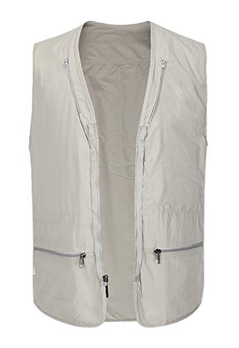 Spanye Mens Fishing Vest Multi Pocket Vests Safari Travel Photo Work Jacket Alive Outerwear - color: Beige, size: 3X-Large