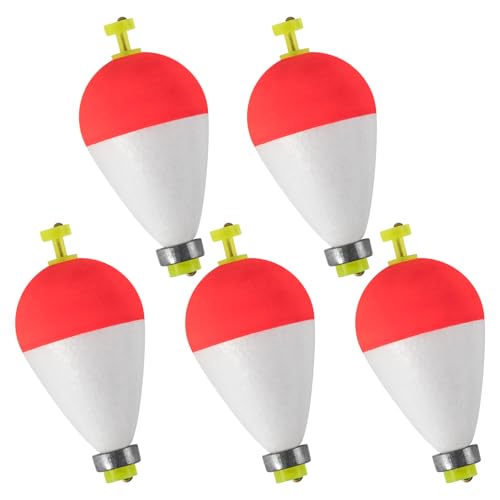 Dr.Fish 5 Pack Weighted Fishing Bobbers Snap-on Spring Bobbers Push Button Floats EVA Foam Pear Shape Bass Freshwater Fishing for Crappie Panfish Bluegill Trout - color: Red/White, size: 1.6"(1/4oz)