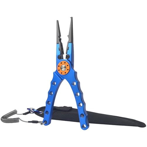 Aluminum Fishing Pliers with Cutters, Sawtooth Jaws, Lanyard and Sheath, 7.9 X 2 X 0.4 in / 20 X 5 X 1 Cm, Classic Blue