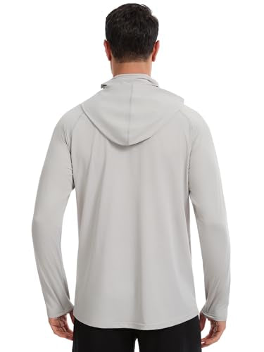 Men's UPF 50+ Sun Protection Hoodie Lightweight Quick Dry Fishing Shirts Long Sleeve Rash Guard with Mask - color: Light Grey, size: Small