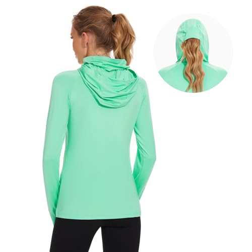 BASSDASH Women’s UPF 50+ Hoodie Shirt with Breathable Face Mask - color: Mint, size: Medium