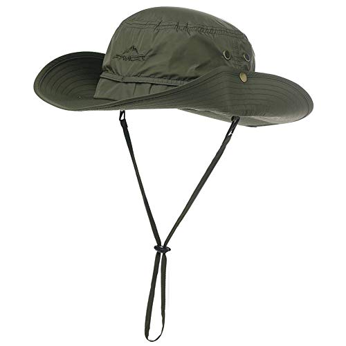 Oversize XL XXL Large Wide Brim Waterproof UPF 50+ Bucket Sun Summer Travel Fishing Hiking Fisherman Hat Detachable Chin - color: 000702_army Green, size: Medium-Large