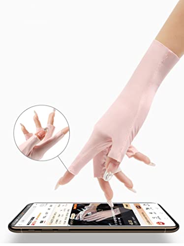 Women Fingerless Gloves Summer UV Protection Gloves Cool Ice Silky Sun Block Driving Unisex - color: Pink+black