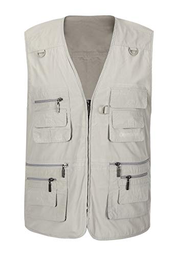 Spanye Mens Fishing Vest Multi Pocket Vests Safari Travel Photo Work Jacket Alive Outerwear - color: Beige, size: 5X-Large