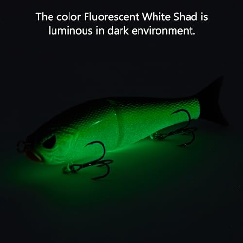 Bassdash SwimShad Glide Baits Jointed Swimbait Bass Pike Salmon Trout Muskie Fishing Lure,3-Pack - color: Fluorescent White Shad +Emerald Shiner +Lake Chub, size: 7in/2.2oz