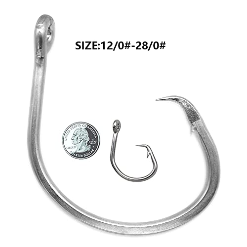Giant Fishing Hook 6/0-28/0 Forged in-line Circle Hooks Shark & Swordfish &Tuna Hook Stainless Steel Big Game Hook Saltwater… - size: Size 24/0-Pack of 3