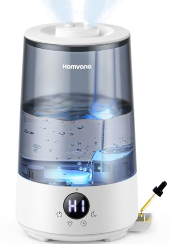 Homvana Humidifiers for Bedroom Home, 3.6 L Cool Mist Top-Fill 34H Super Long Time, Quiet 23dB, Baby Humidifier, Oil Diffuser for Large Room, House, Plant, Nursery, Office, BPA FREE, Ultrasonic (Grey)